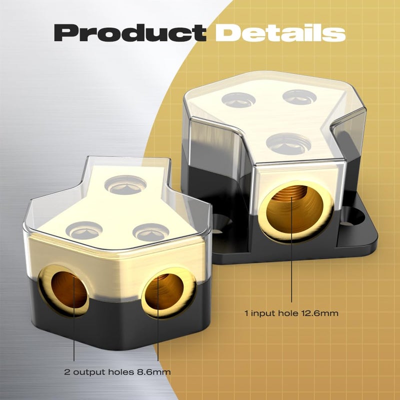 Malictele Distribution Block Car Audio, 2 Way 0/2/4 Gauge in 4/8/10 Gauge Out Amp Power Distribution Block Car Audio Splitter for Vehicles Boats 2PCS - Image 4